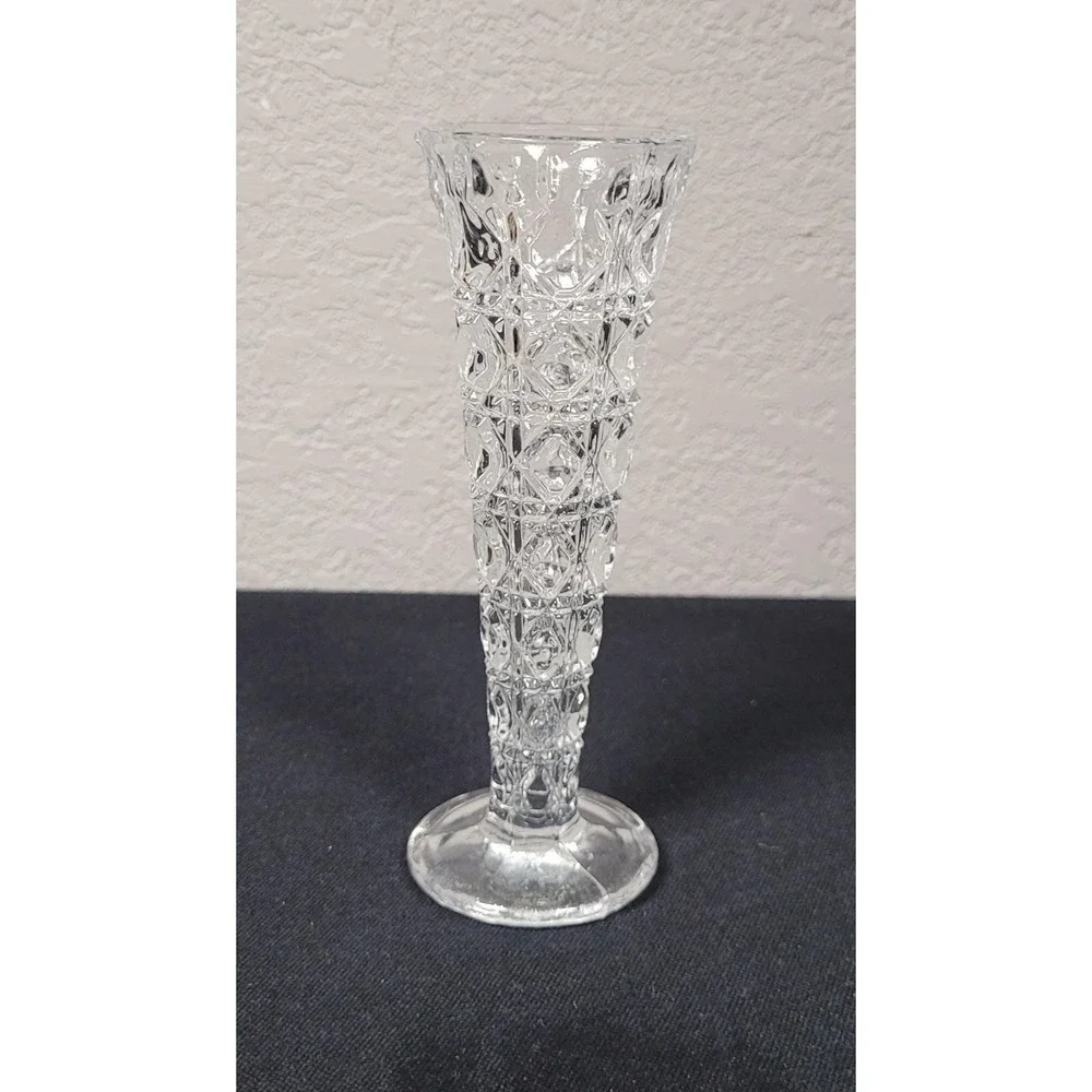 Indiana Glass Bud Vase Royal Brighton Pattern Diamond Cut Vintage 1970s